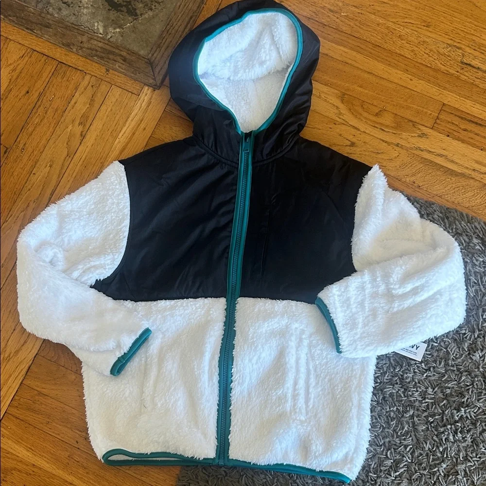 NWT Old Navy Loose Sherpa Pocket Hooded Jacket for Boys Size 10-12 Large